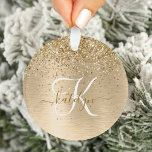 Imitate Gold Brushmetall Glitzer Print Monogram Na Ornament<br><div class="desc">Dieses trendige,  schicke Ornament-Design mit hübschem vergoldeten Imitat-Glitzer auf goldgebürstetem metallischem Hintergrund ist einfach zu personalisieren.</div>