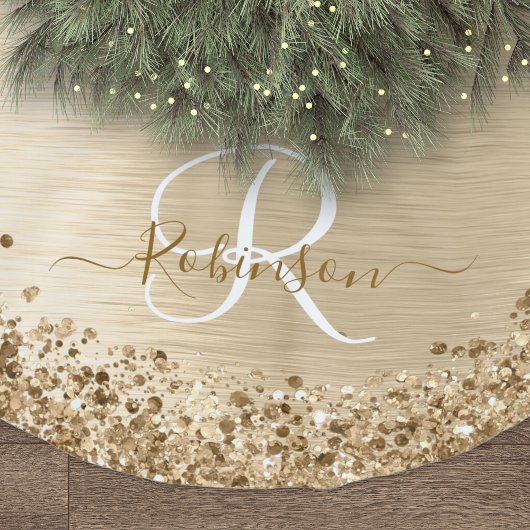 Imitate Gold Brushmetall Glitzer Print Monogram Na Polyester Weihnachtsbaumdecke