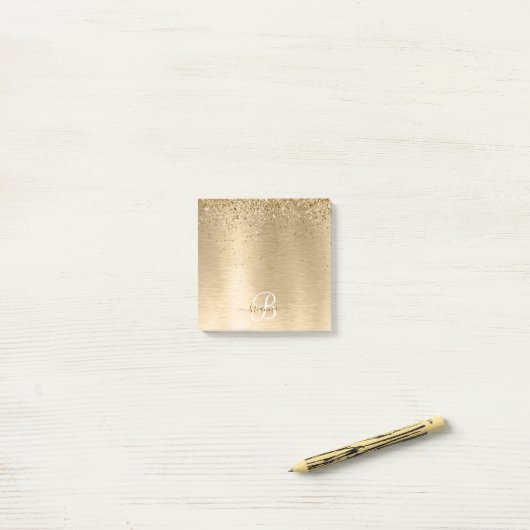 Imitate Gold Brushmetall Glitzer Print Monogram Na Post-it Klebezettel (Auf Schreibtisch)