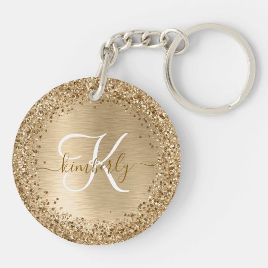 Imitate Gold Brushmetall Glitzer Print Monogram Na Schlüsselanhänger (Rückseite)