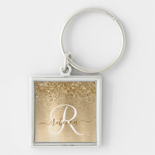 Imitate Gold Brushmetall Glitzer Print Monogram Na Schlüsselanhänger (Vorne)