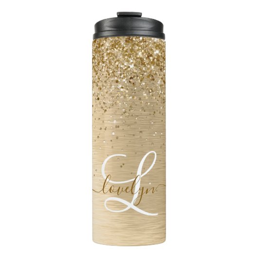 Imitate Gold Brushmetall Glitzer Print Monogram Na Thermosbecher (Vorderseite)