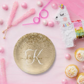 Imitate Gold Brushmetall Glitzer Print Monogram Pappteller (Party)