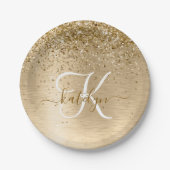 Imitate Gold Brushmetall Glitzer Print Monogram Pappteller (Vorderseite)