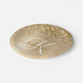 Imitate Gold Brushmetall Glitzer Print Monogram Pappteller (Schrägansicht)