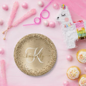 Imitate Gold Brushmetall Glitzer Print Monogram Pappteller (Party)