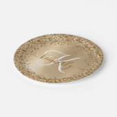 Imitate Gold Brushmetall Glitzer Print Monogram Pappteller (Schrägansicht)