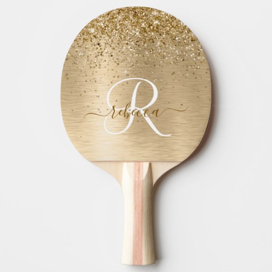 Imitate Gold Brushmetall Glitzer Print Monogram Tischtennis Schläger (Vorderseite)