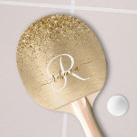 Imitate Gold Brushmetall Glitzer Print Monogram Tischtennis Schläger<br><div class="desc">Dieses schicke Pingpong-Paddel-Design mit hübschem goldglänzenden Glitzer auf goldgebürstetem metallischem Hintergrund ist einfach zu personalisieren.</div>