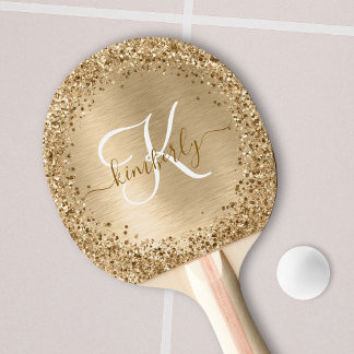 Imitate Gold Brushmetall Glitzer Print Monogram Tischtennis Schläger