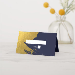 Imitate Gold Brushstrokes & Navy Blue Wedding Platzkarte