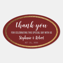 Imitate Gold Burgund Moderne Elegante Hochzeit Ovaler Aufkleber