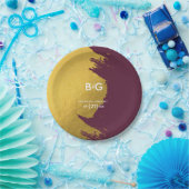 Imitate Gold Burgund, Monogram Wedding Pappteller (Party)