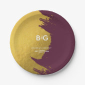 Imitate Gold Burgund, Monogram Wedding Pappteller (Vorderseite)
