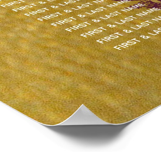 Imitate Gold Burgundy, Mongram Seating Chart Poster (Ecke)