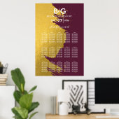 Imitate Gold Burgundy, Mongram Seating Chart Poster (Heimbüro)
