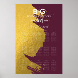 Imitate Gold Burgundy, Mongram Seating Chart Poster