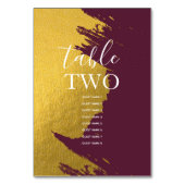 Imitate Gold Burgundy, Monogram Wedding Guest Name Tischnummer (Rückseite)
