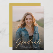 Imitate Gold Calligraphy Graduate Foto Einladung (Vorne/Hinten)