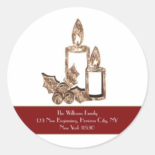 Imitate Gold Candle mit Holly Christmas Runder Aufkleber (Vorderseite)