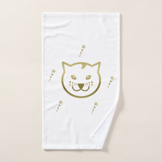 Imitate Gold Cat Face - Benutzerdefinierte Hinterg Badhandtuch Set (Handtuch)
