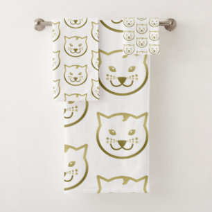 Imitate Gold Cat Face - Benutzerdefinierte Hinterg Badhandtuch Set