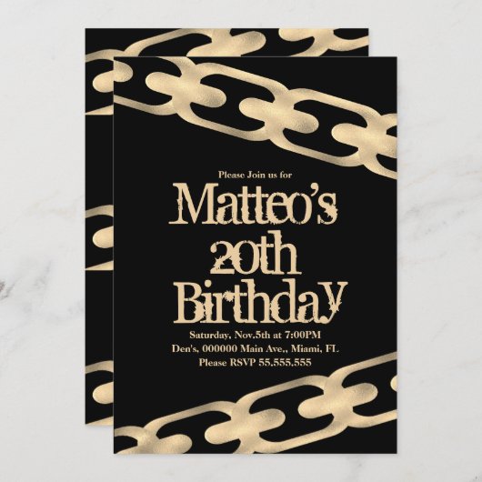 Imitate Gold Chain Block Party Hip Hop Einladung (Vorne/Hinten)