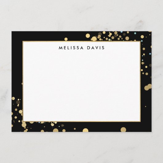Imitate Gold Confetti auf Black Flat Notecard Mitteilungskarte (Vorderseite)