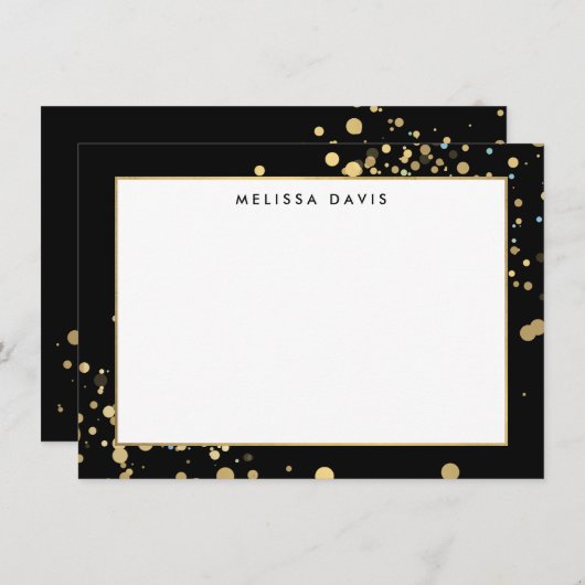 Imitate Gold Confetti auf Black Flat Notecard Mitteilungskarte (Vorne/Hinten)