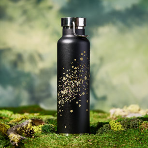 Imitate Gold Confetti auf Black Trinkflasche
