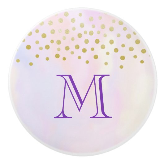 Imitate Gold Confetti auf Lila Aquarellfarbenmonog Keramikknauf (Vorderseite)