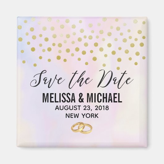 Imitate Gold Confetti auf Lila Hochzeit Magnet (Vorne)