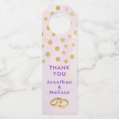 Imitate Gold Confetti auf Lila Wasserfarbenhochzei Flaschenanhänger (Vorderseite)