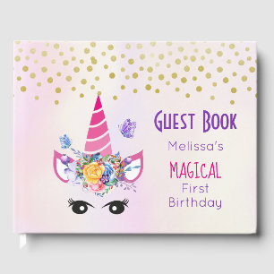 Imitate Gold Confetti auf Lila Wasserfarbenhochzei Gästebuch