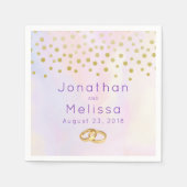 Imitate Gold Confetti auf Lila Wasserfarbenhochzei Serviette (Vorderseite)