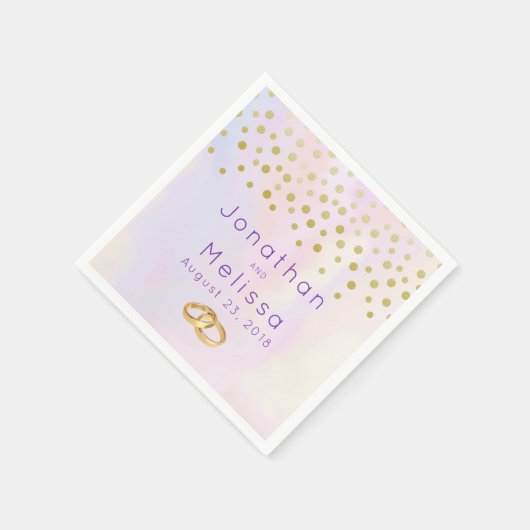 Imitate Gold Confetti auf Lila Wasserfarbenhochzei Serviette (Ecke)