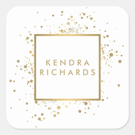 Imitate Gold Confetti auf Weiß Quadratischer Aufkleber (Vorderseite)