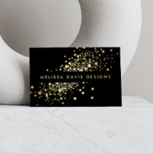 Imitate Gold Confetti Black Modern Business Card
