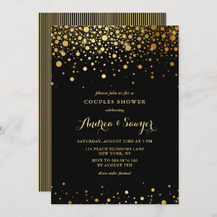 Imitate Gold Confetti Dots Black Couples Dusche Einladung