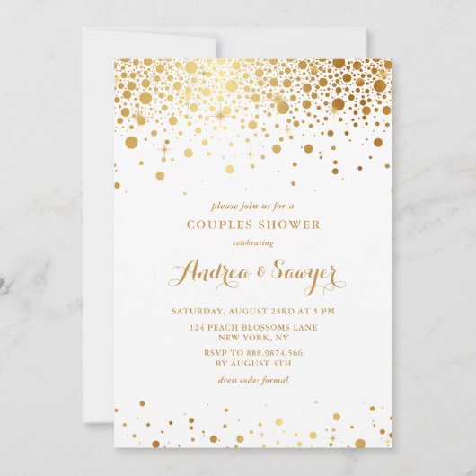 Imitate Gold Confetti Dots Paare Einladung (Vorderseite)