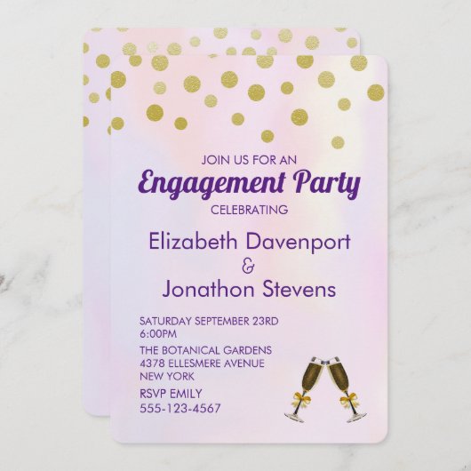 Imitate Gold Confetti Engagement Party Einladung (Vorne/Hinten)