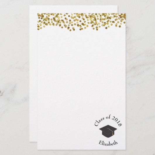 Imitate Gold Confetti & Graduation Cap Class 20xx Briefpapier (Vorne/Hinten)