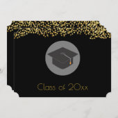 Imitate Gold Confetti & Graduation Cap Class 20xx Einladung (Vorne/Hinten)