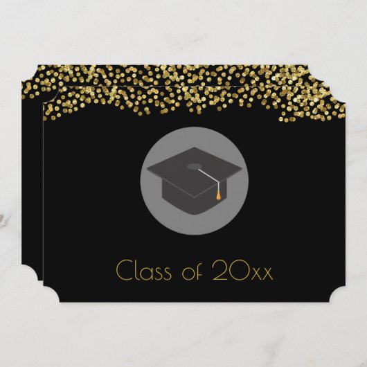 Imitate Gold Confetti & Graduation Cap Class 20xx Einladung (Vorne/Hinten)