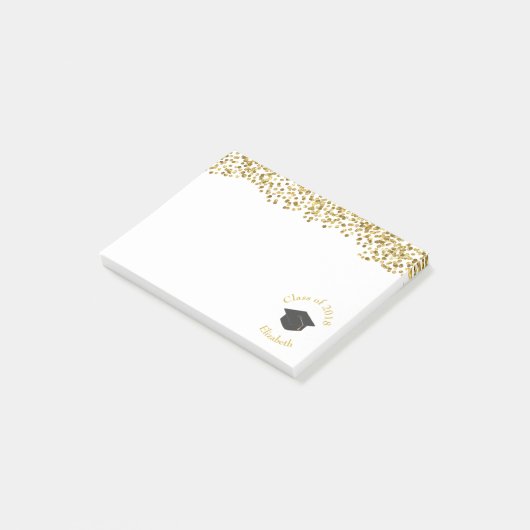 Imitate Gold Confetti & Graduation Cap Class 20xx Post-it Klebezettel (angewinkelt)