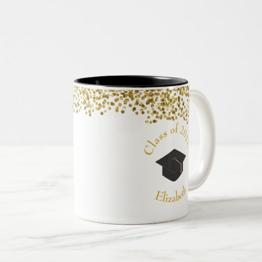 Imitate Gold Confetti & Graduation Cap Class 20xx Zweifarbige Tasse (VorderseiteRechts)