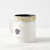 Imitate Gold Confetti & Graduation Cap Class 20xx Zweifarbige Tasse (Vorderseite Links)