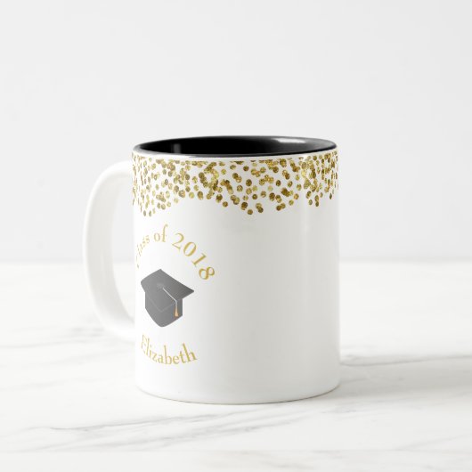 Imitate Gold Confetti & Graduation Cap Class 20xx Zweifarbige Tasse (Vorderseite Links)
