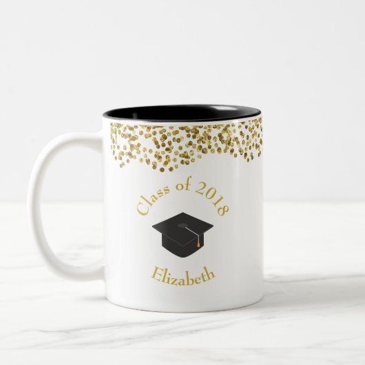 Imitate Gold Confetti & Graduation Cap Class 20xx Zweifarbige Tasse (Links)