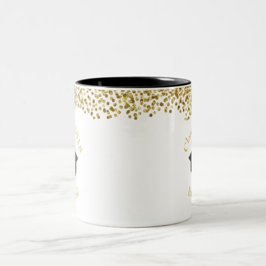 Imitate Gold Confetti & Graduation Cap Class 20xx Zweifarbige Tasse (Mittel)